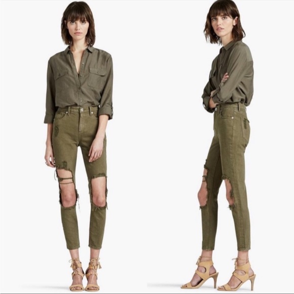 Lucky Brand Bridgette skinny distressed olive green jeans. - Picture 1 of 7